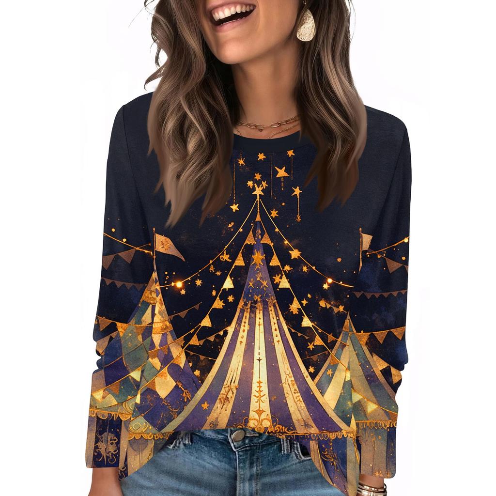 Long Sleeve Shirts For Women Cute Print Graphic Tees Blouses Casual Plus Size Basic Tops Pullover
