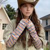 Striped Arm Sleeve for Men Women UV Protection Long Fingerless Gloves