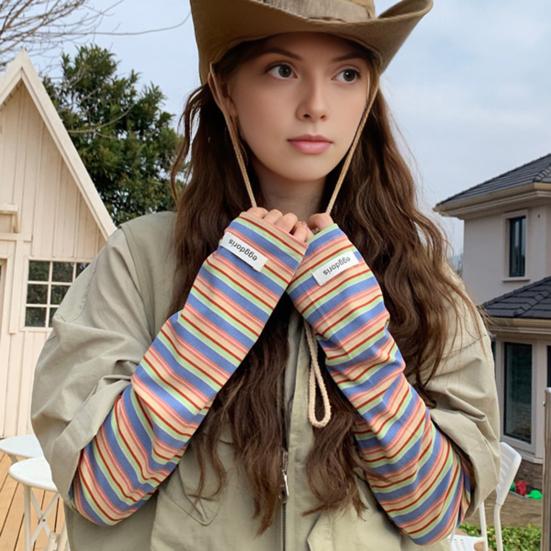 Stripete armermer for menn kvinner UV-beskyttelse lange fingerløse hansker