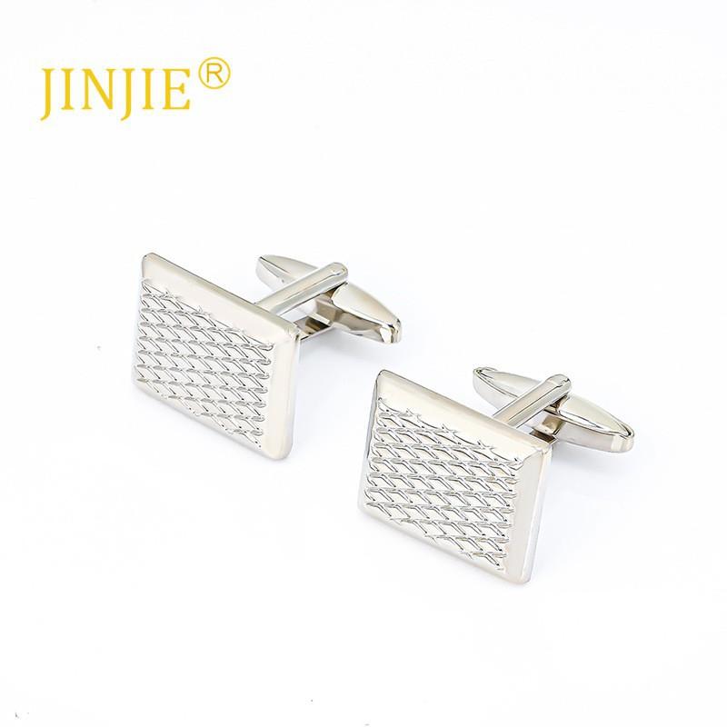 Electroplated Silver Rectangular Patterned Cufflinks Men CL-0259