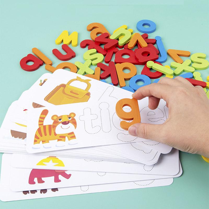 Wooden Spelling Game Montessori Children's Early Education Learning Letter Cognition Spelling Enlightenment Matching Puzzle Toys