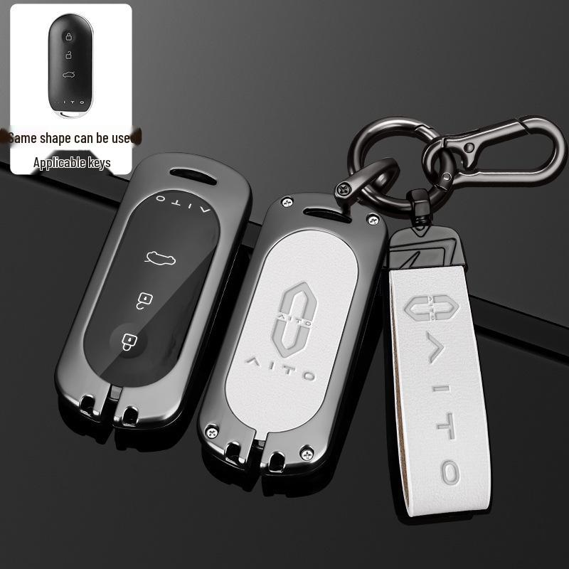 Huawei AITO M5/M7 2023 Leather Key Case: Advanced Metal Protective Shell with Buckle for Men and Women