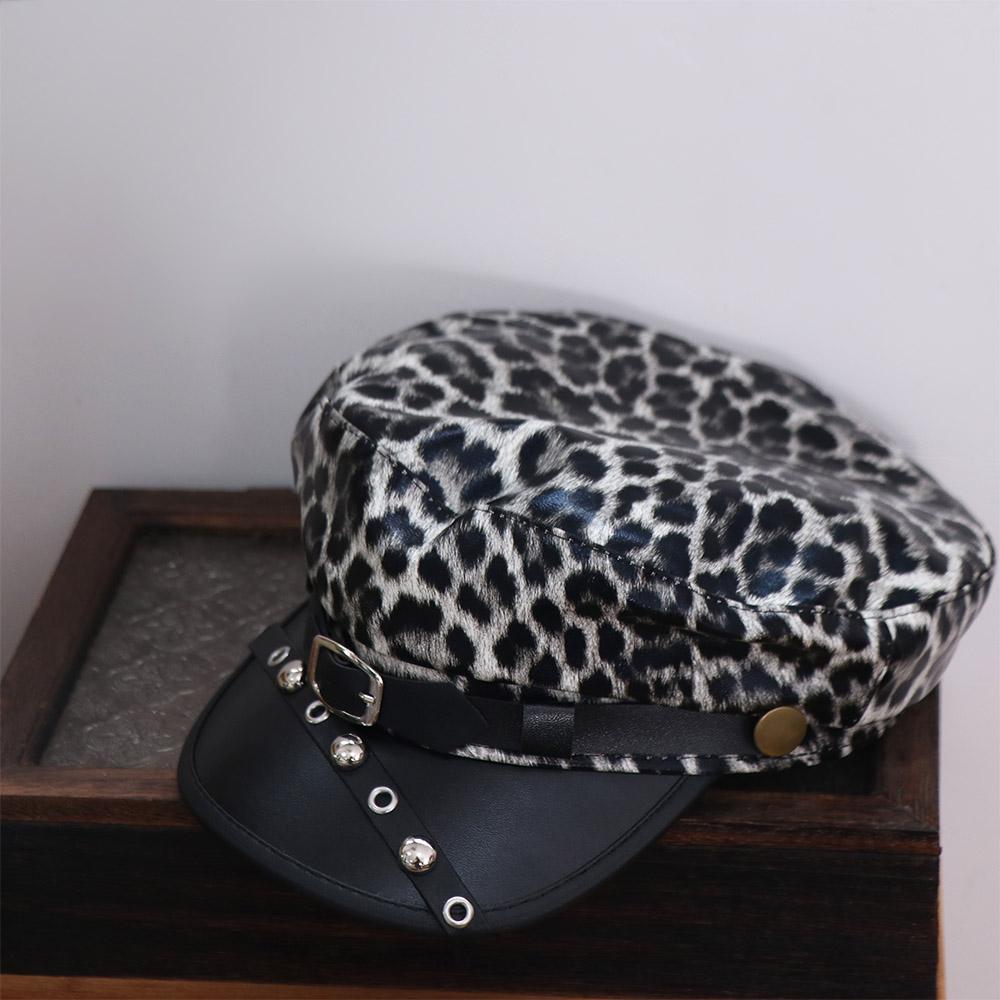 Sex Y2k Beret Hat Harajuku Flat Top Cap Retro Rivet Leopard Hat  for Girls