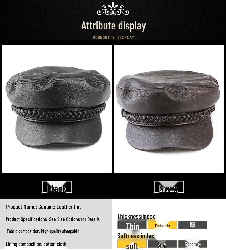 Unisex Fashion Sheepskin Leather Flat Top Duckbill Cap for Fall/Winter