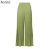 ZANZEA Womens Casual Solid Color Loose Wide Leg Pleated Pants
