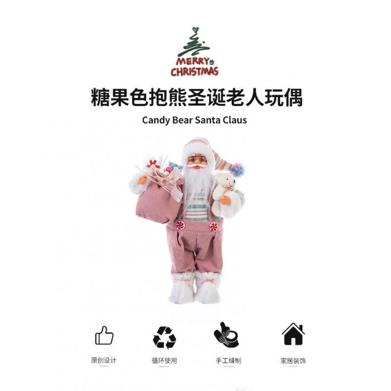 Pink Bear Santa Claus Figurine Christmas Decor Cute Home Holiday Gift