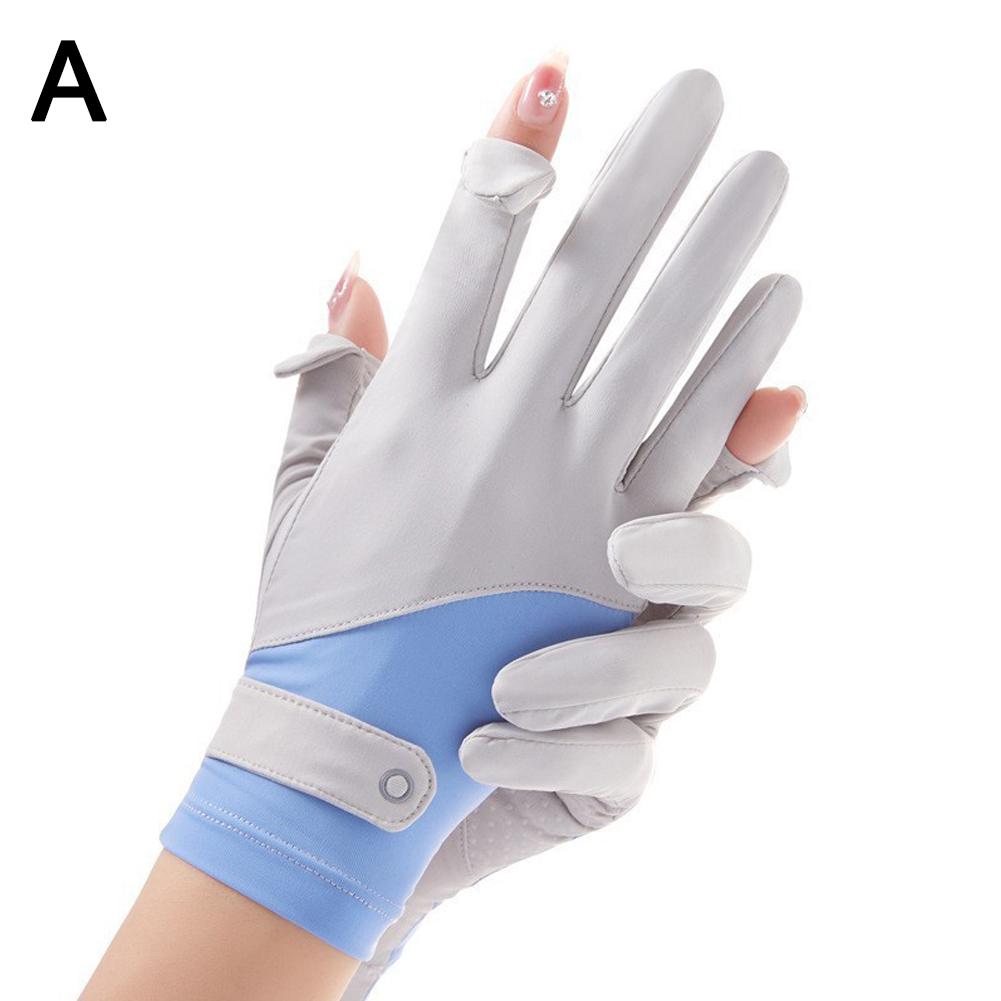 Summer Sunscreen Gloves Women Thin Ice Silk Anti-ultraviolet Dew Riding Finger Non-slip Screen O1C1