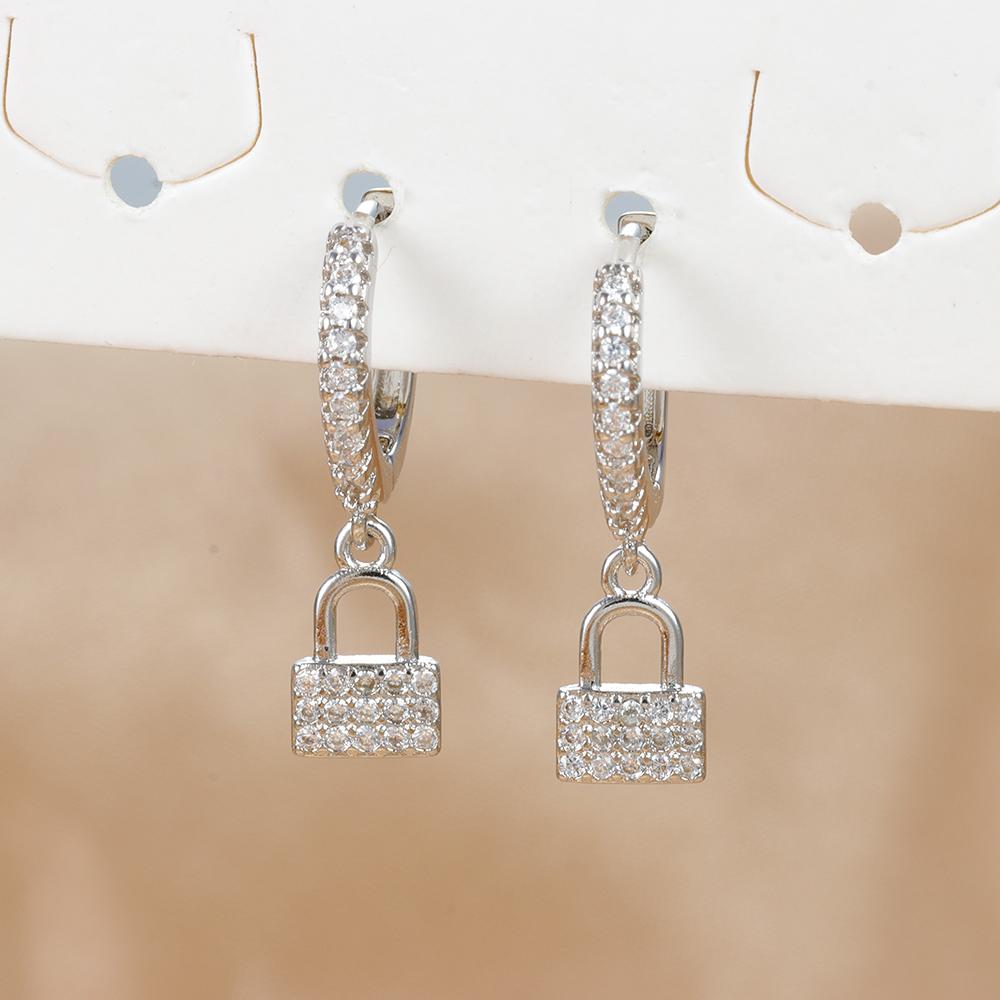 Luxury Zircon Key Lock Asymmetric Hoop Earrings for Women Men Gold Plated Stainless Steel Couple Earrings Wedding Jewerly aretes