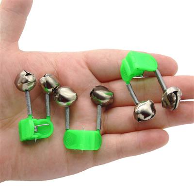 5pcs/lot Fishing Bite Alarms Fishing Rod Bell Rod Clamp Tip Clip Bells Ring Green ABS Fishing Accessory Outdoor Metal