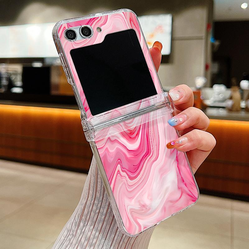 Marble Pattern Case For Samsung Galaxy Z Flip7 Flip6 Flip5 5G Hard PC Clear Folding Phone Cover For Galaxy Z Flip 7 5 4 6 3 5G