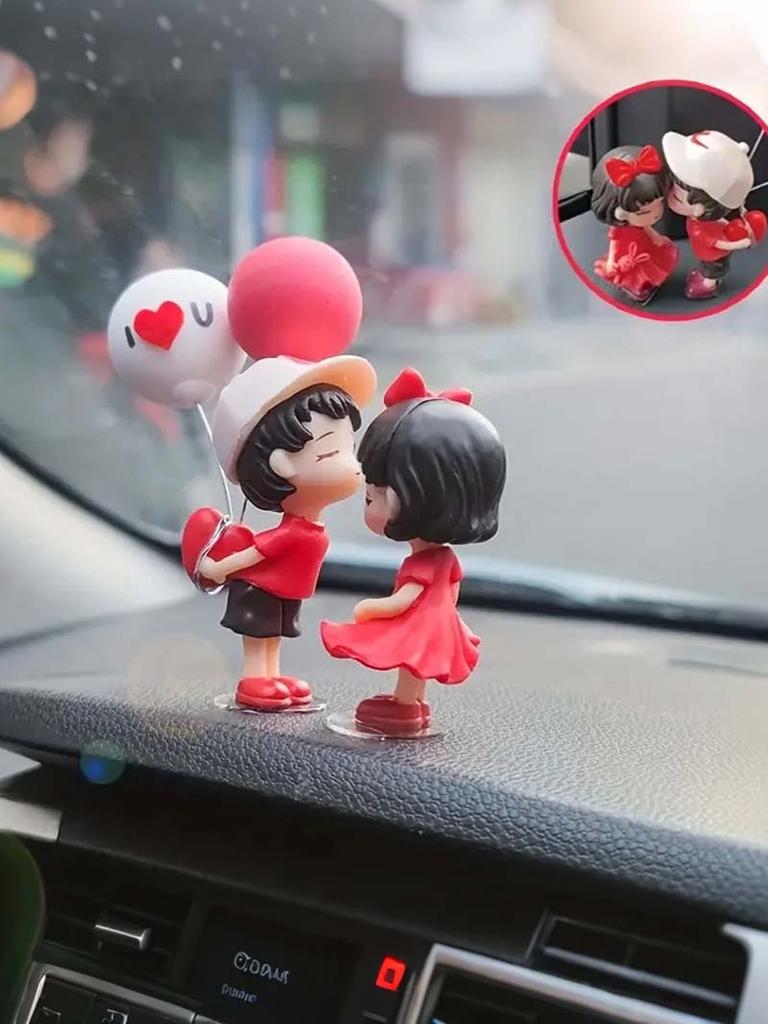 2Pc Cute Couple Car Ornaments for Girls - Suitable for Car Dashboard, Rearview Mirror & Desktop Decoration