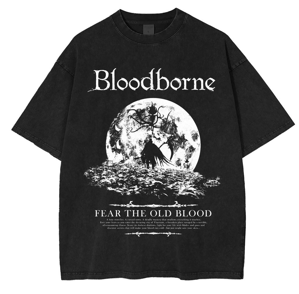 Bloodborne Ludwig Der Verfluchte Heilige Klinge Grim T-Shirt Jäger und Lampe Boten Oversize Unisex Gewaschen Streetwear T-Shirt