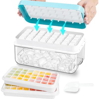 Ice Cube Tray with Stackable 2 Ice Trays Silicone Ice Cube Molds with Storage Bin For Freezer 64 Nuggets
