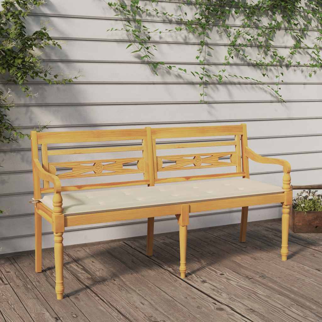 Batavia Bench with Cream Cushion 150 Cm Solid Teak Wood