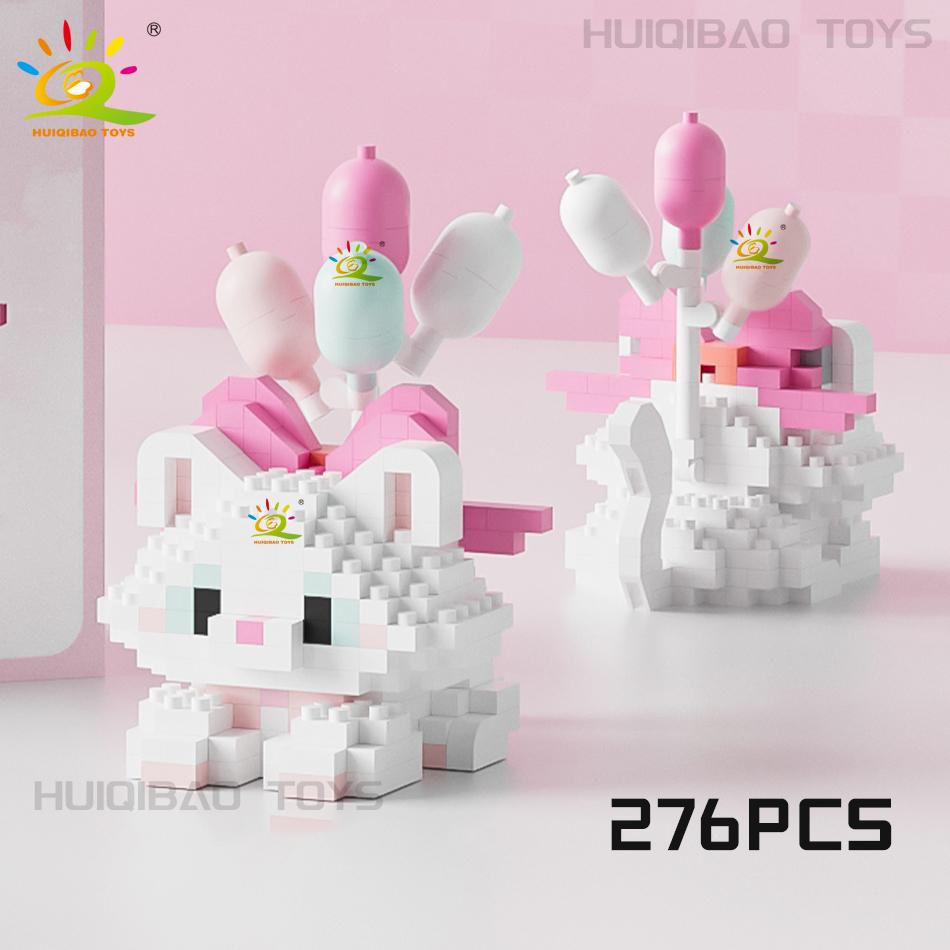 HUIQIBAO MINI Cute Pet Balloon Cat Dog Micro Building Block Set City Cartoon Animal Diamond Home Decoration Bricks Toys Adult