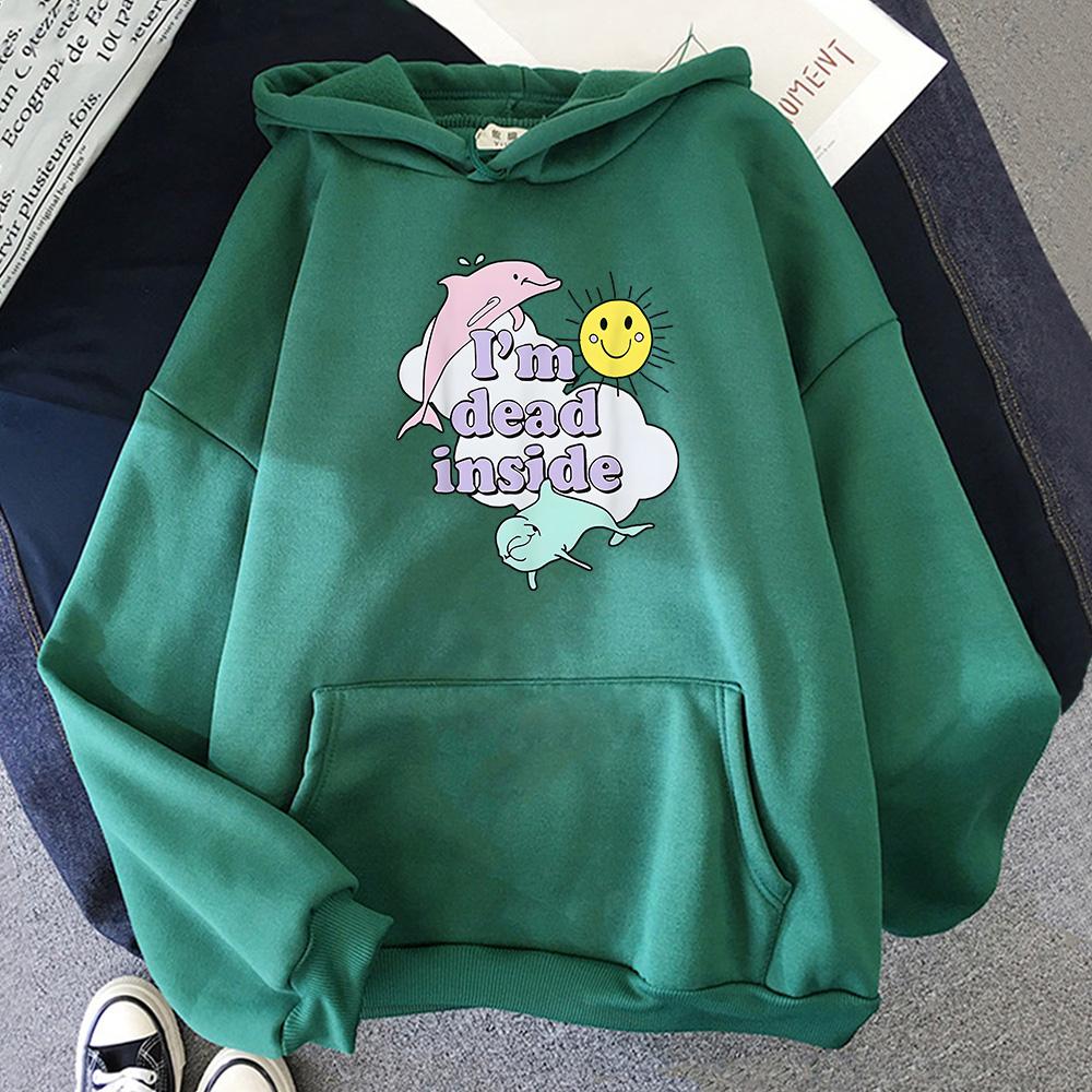 I'm Dead Inside Dolphin Sweatshirt Unisex/wo Unisex Lose Pullover Kawaii Cartoon Kleidung Beliebte Anime Hoodie Herbst Casual Hoody