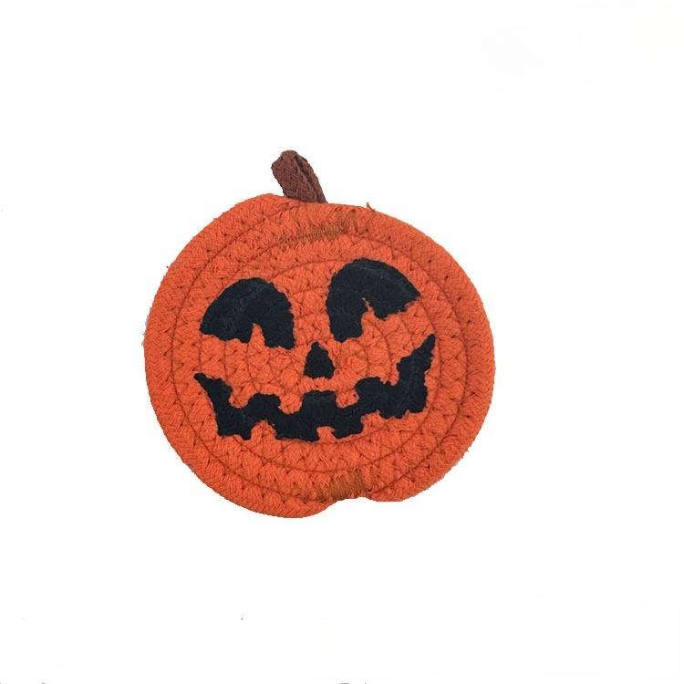 1Pcs Halloween Pumpkin Coaster Orange Pumpkins Absorbent Cup Coasters Woven Pumpkin Drink Cup Pad Mats Heat Resistant Drink