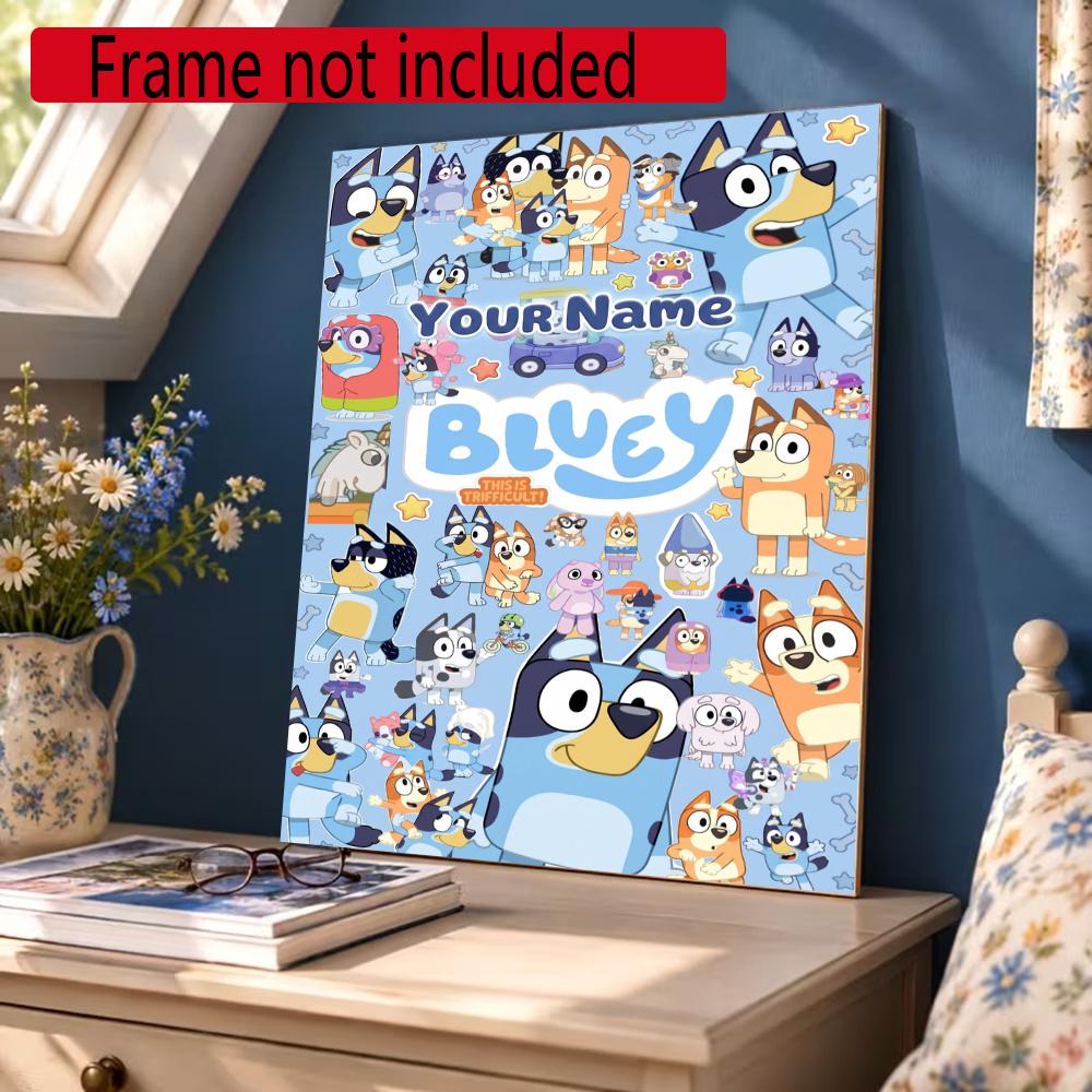 Bluey Customize Your Name Diamond Painting Round Diamond Diy Frameless Holiday Artwork Suitable For Home Office Wall Decoration