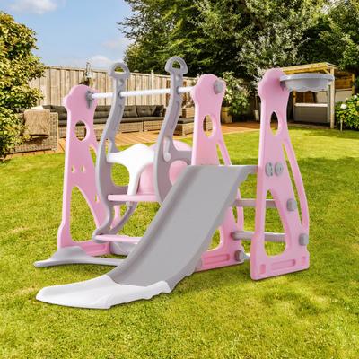 Kids Slide Swing Set, 4 In1 Baby Mini Playground, Freestanding Baby Playground with Non-Slip Ladder, Slide, Swing, Basketball Hoop Set