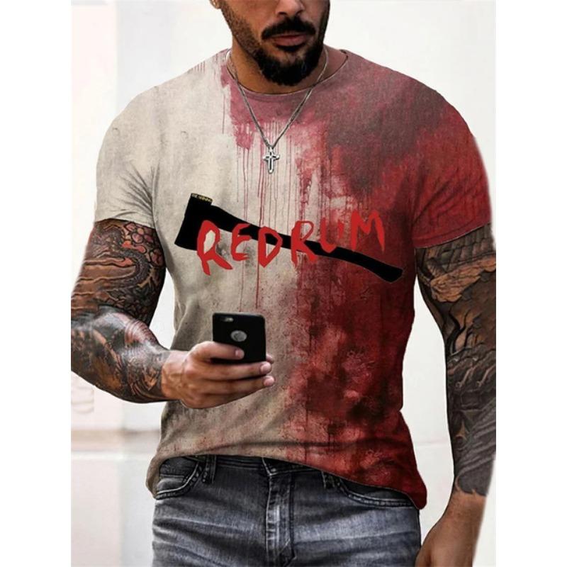 

Винтажная мужская футболка, летняя повседневная футболка с коротким рукавом, цветной принт ужасов, уличная мода, свитер с круглым вырезом, мужская одежда больших размеров 6XL