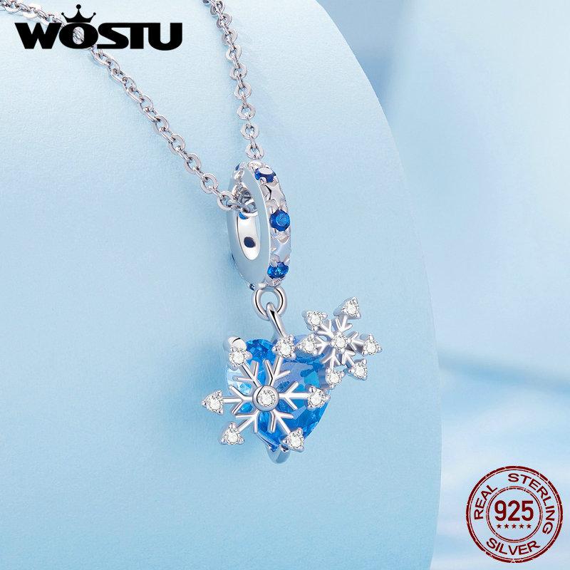 WOSTU 925 Sterling Silver Snowflake Butterfly Charms Blue Crystal Crown Beads Fit DIY Bracelet Necklace Gift Winter Ice Kingdom