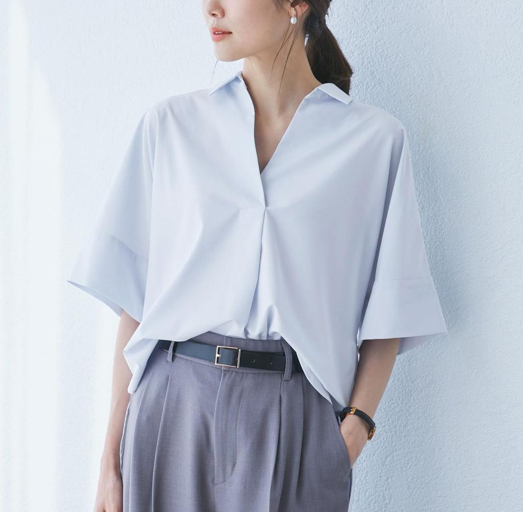 ROPE PICNIC Skipper Shirt UV Cool to the Easy Sax Women's Blouse, Protection, Touch, Care, (48)