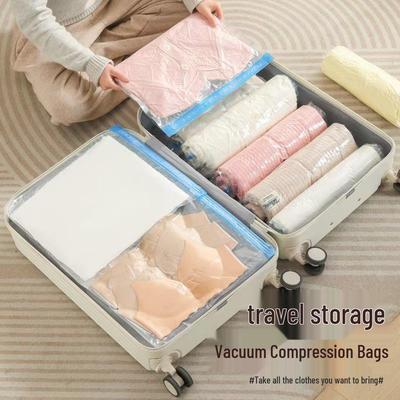 Transparent Blue Vacuum Roll-Up Storage Bag for Quilts, Clothes, Jackets, and Travel Essentials