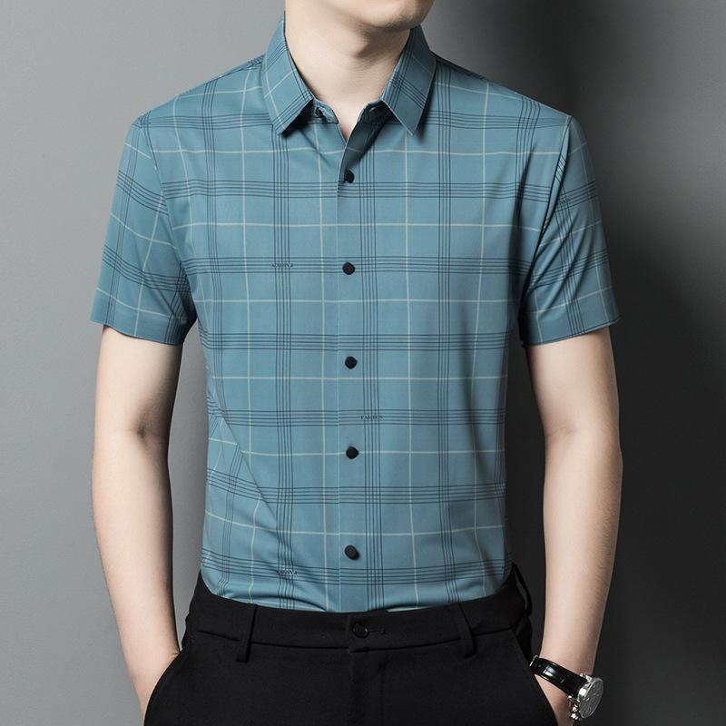 Short-Sleeved Shirt Men's Summer New Business Casual Men's Slim Plaid Shirt