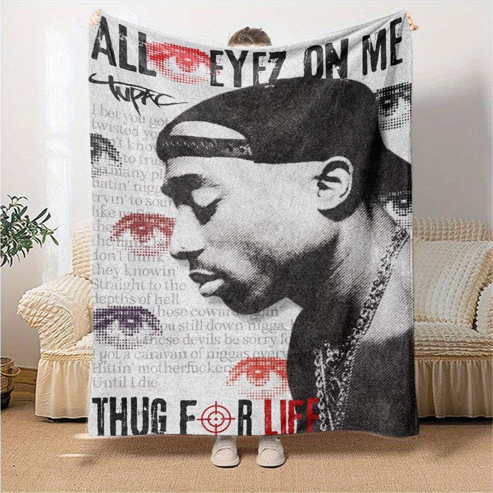 1 st 2Pac Hip Hop Filt Mjuk Lättviktig Alla Säsonger Mångsidig Pläd för Soffa, Säng, Kontor & Picknickar, Fransk Stil med Ikonisk Albumkonst & Citat