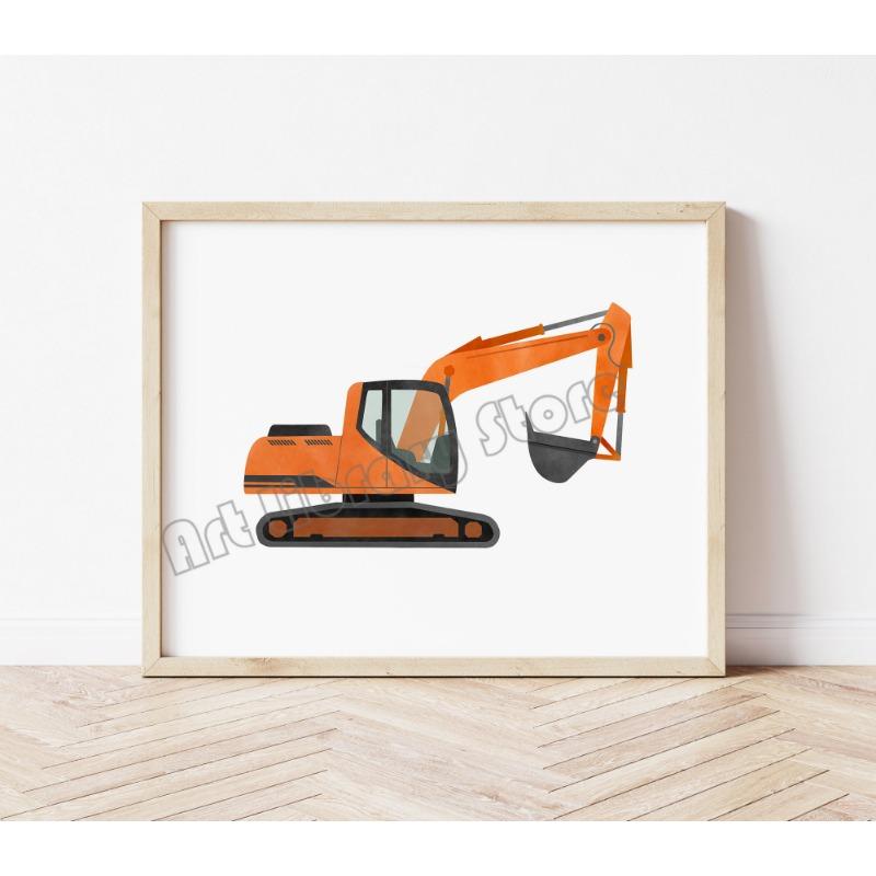 Watercolor Construction Vehicle Transportation Tractor Bulldozer Poster Wall Art Pictures Canvas Painting Nursery Home Decor