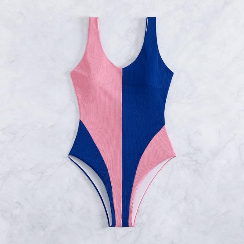 Nouveau Maillot de Bain Une-Pièce Contrasté Épissé pour Femmes