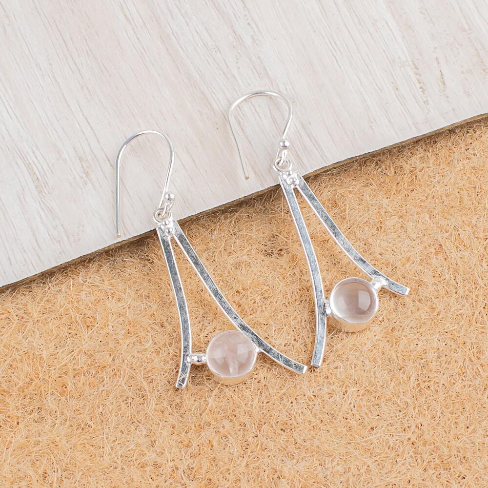 Natural Rose Quartz Gemstone 925 Sterling Silver Handmade Jewelry Earrings 1.45" EE-66-34