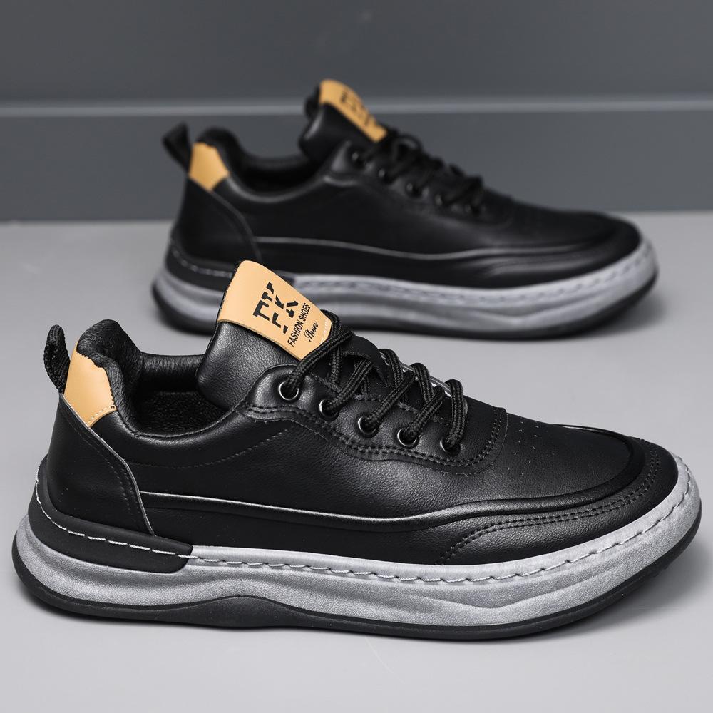 New spring men's leather shoes sports casual breathable men's board shoes low-top soft leather soft sole single men's shoes