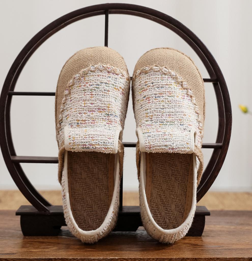 Original Spring and Summer Bag Head Slippers Women's Single Shoes Breathable Linen Grass Weaving Office Half Drag New Literary Linen Shoes