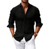 Camisa de Linho Leve de Verão com Manga Longa para Homem - Tops Casuais Respiráveis com Botões em Cores Sólidas