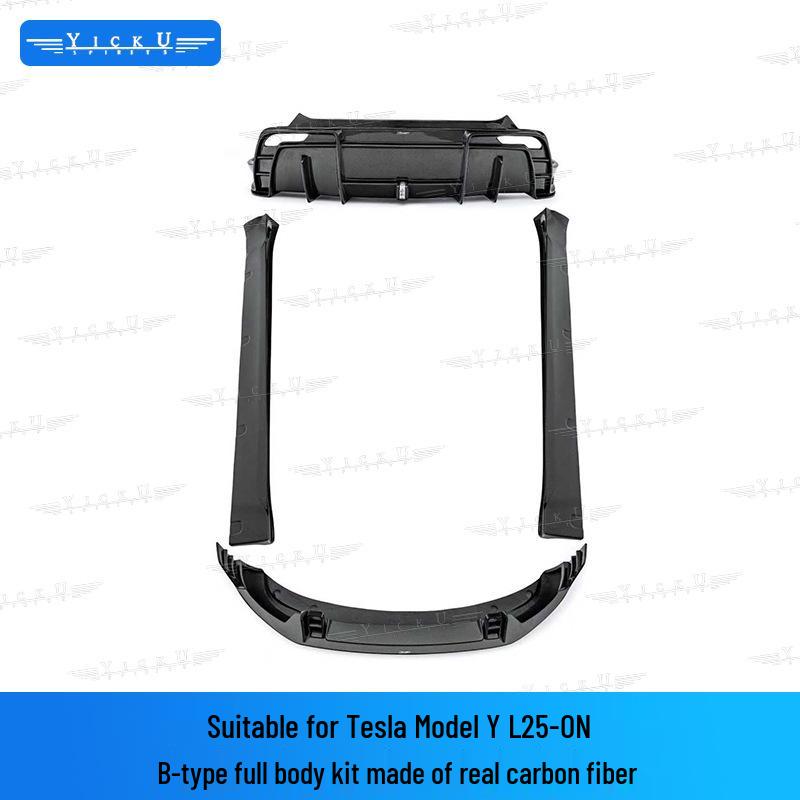 Tesla Model YL CMST Style Real Carbon Fiber Front & Rear Lip Hood Kit