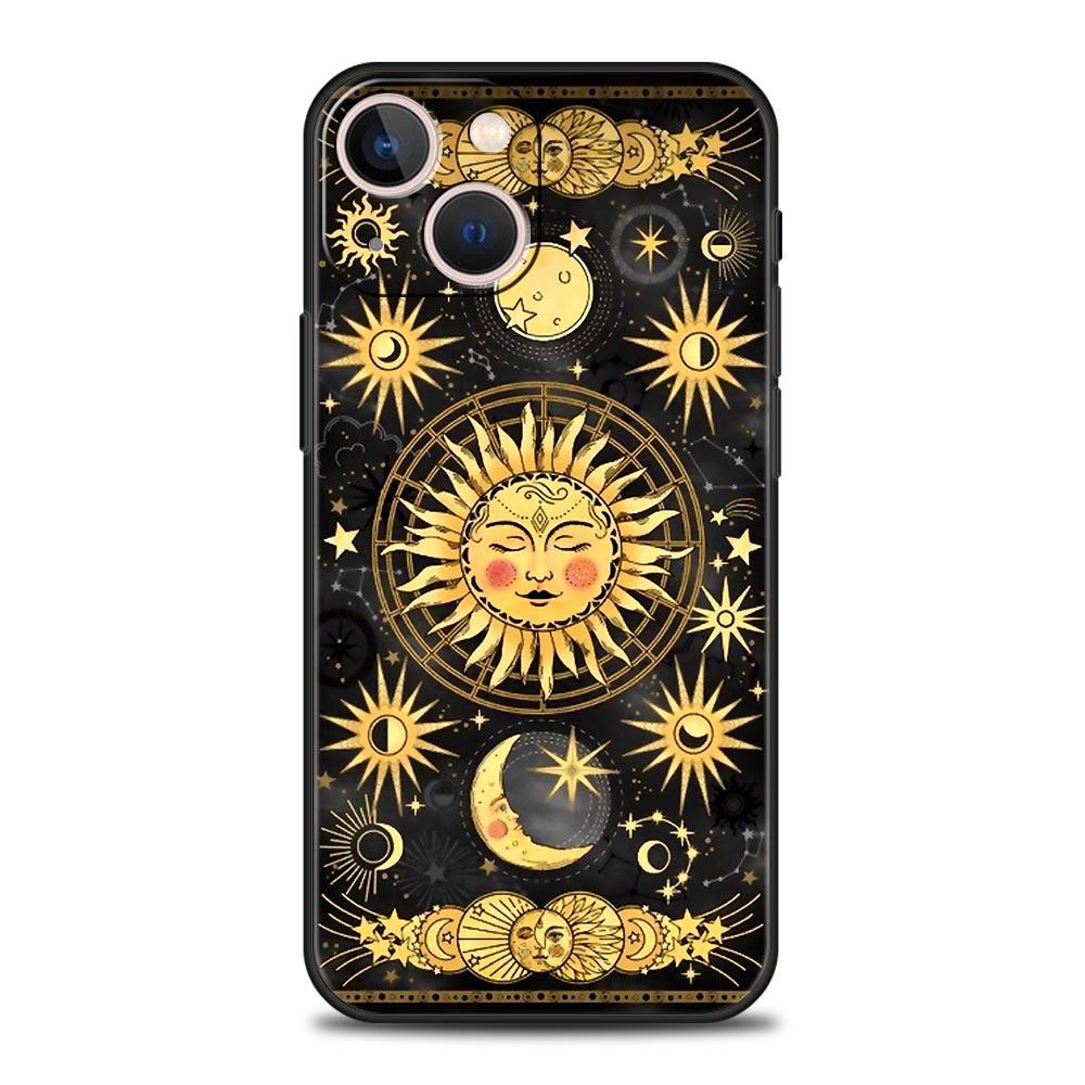 Moon Sun Phone Case For iPhone 17 16 15 Pro Max 11 12 13 14 7 8 Plus SE 2020 X XR XS Cover Soft Black