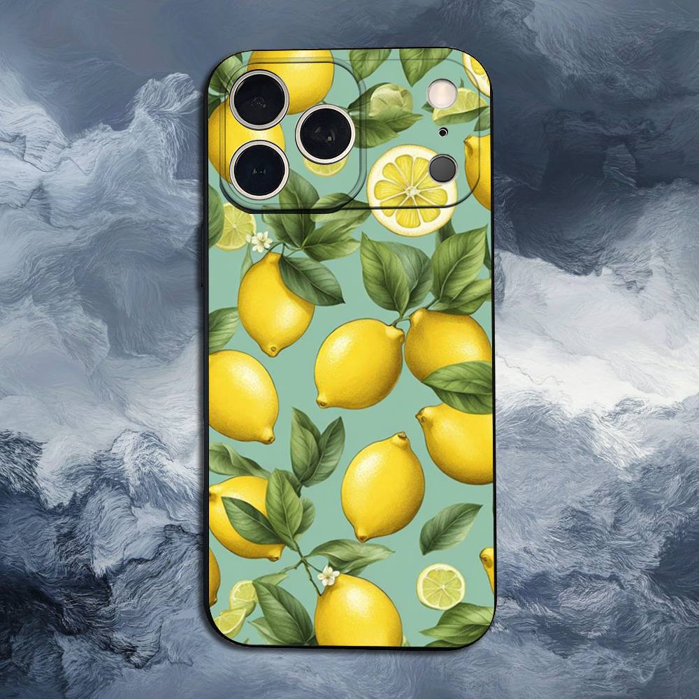 Fruit lemon Painting For iPhone 8,7,11,12,15,14,13,16,17,Plus,Pro Max,XS,X,XR,SE,Mini,Soft Silicone Black Case