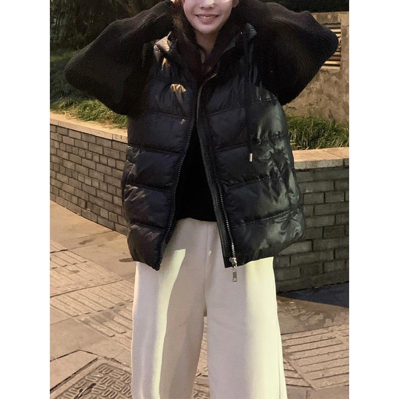 Hooded zipper splicing cotton clothes knitted cardigan spring new loose soft waxy high-end sweater jacket women