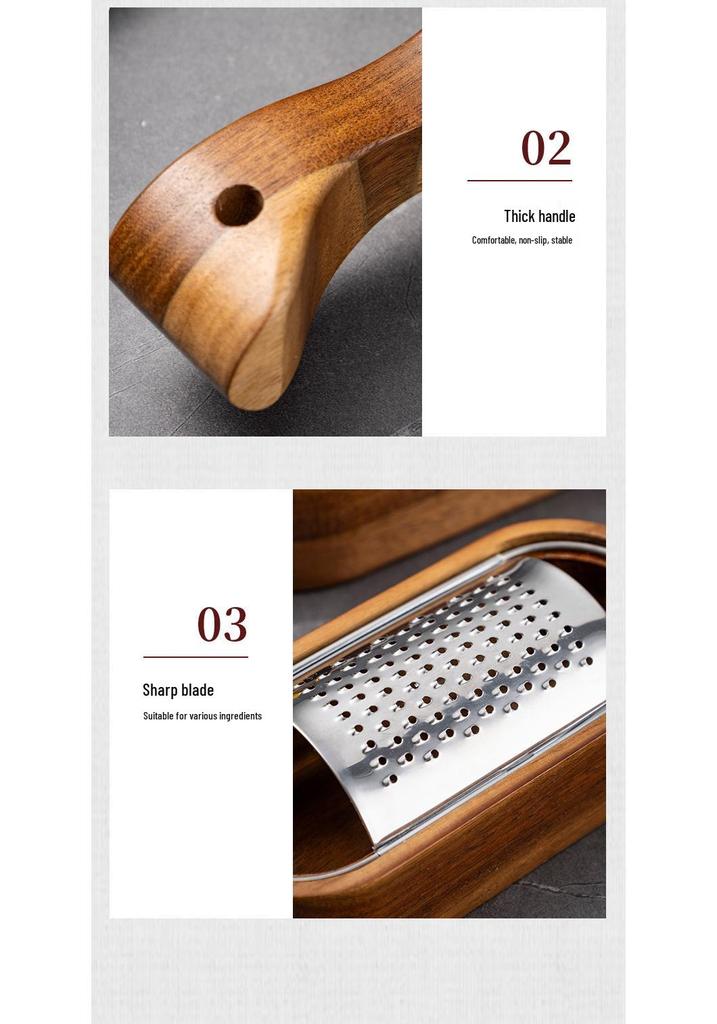 Acacia Wood Cheese Grater with Stainless Steel Storage Slicer Shredder