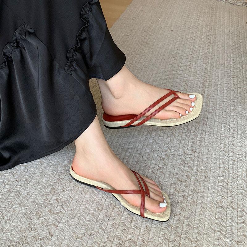 Fashion Footwear Slides Women Flats Slippers Shoes Summer Beach Female Flip Flops Fashion Square Toe Ladies Flats Slippers Sandals Shoes
