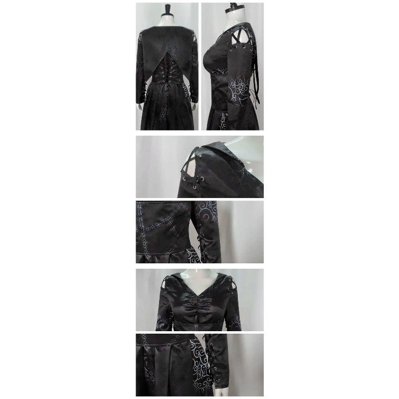 Bellatrix Lestrange Cosplay Costume, Halloween Death Eater Black Witch Stage Performance Dress