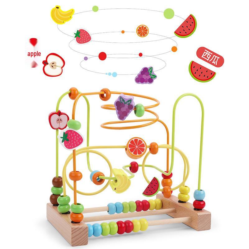 Wooden Stringing Beads for Toddlers 1-3: Animal & Fruit Blocks for Early Education & Hand-Eye Coordination