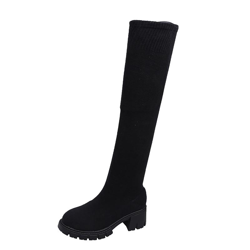 Fashion Sexy High Sock Boots Women Winter New Fashion Over The Knee Warm Botas Mujer Suede Lace Up Pumps Shoes High Heels Boots