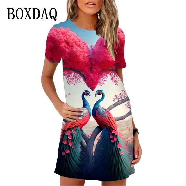 Abiti con Stampa Digitale 3D Donna Estate Manica Corta Scollo O Casual Ampio Vestito
