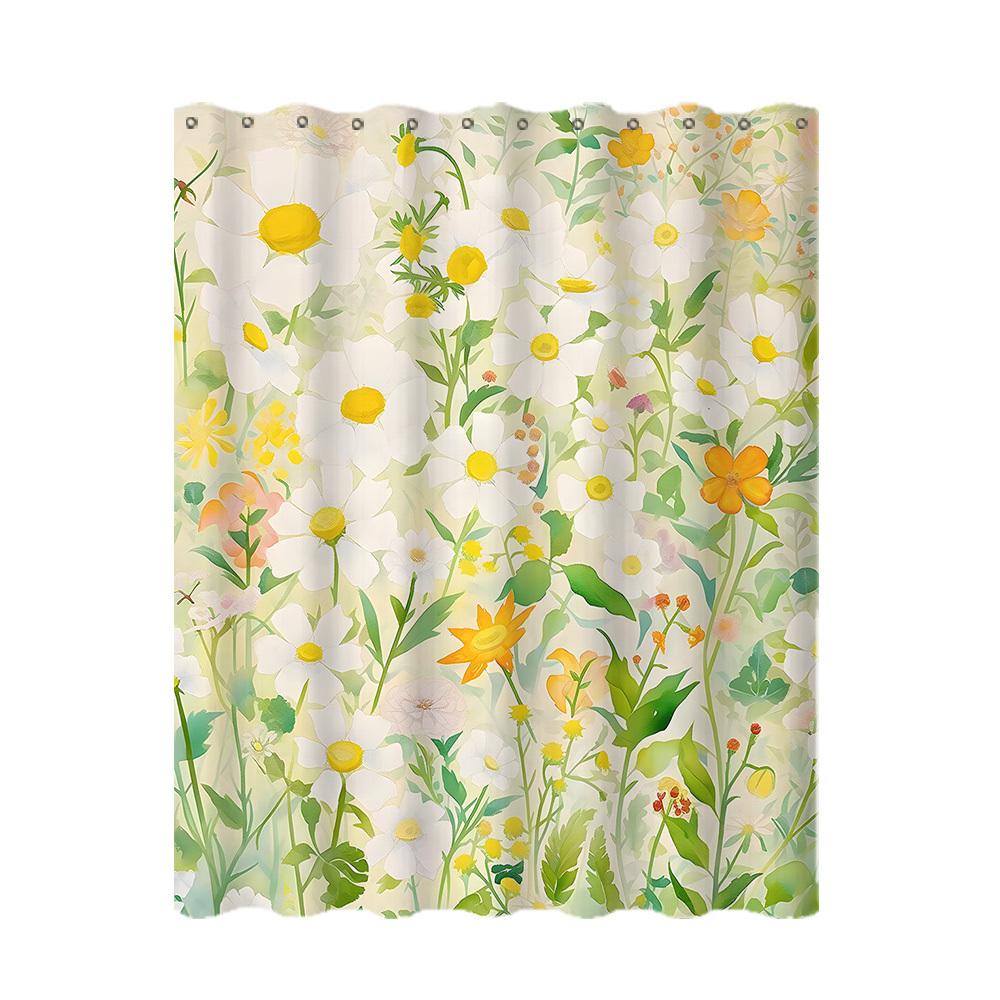 Nordic Style Flower Shower Curtain - Watercolor Hand-Painted Leaf Design, Waterproof, Interior Bath Decor, Toilet Partition"