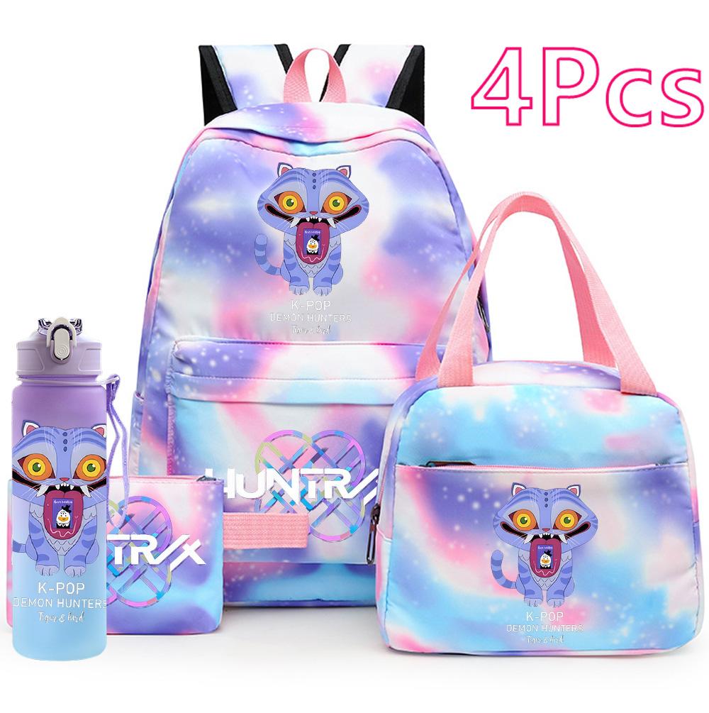 

4Pcs/set Anime K-Pop Printed Backpack Handbag Pencil Case with 750Ml Water Bottler for Teenager Boy Girl Schoolbag Large Capacity waterproof Bookbag