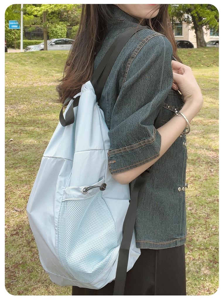 [Forui] Gym Sack Backpack Knapsack Lightweight Foldable Sports Bag Stylish Drawstring Travel Outdoor (Blue)