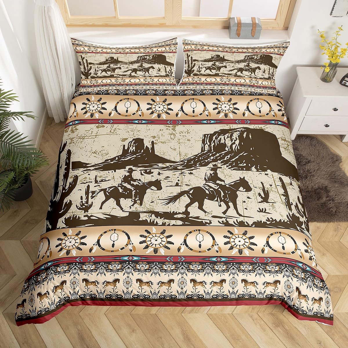 

Western Cowboy Cowgirl Duvet Covers for Boys Men Girls Women Lightweight Quilt Covers Bedroom Decor Western Desert Bedding Sets 140x200cm 3pcs