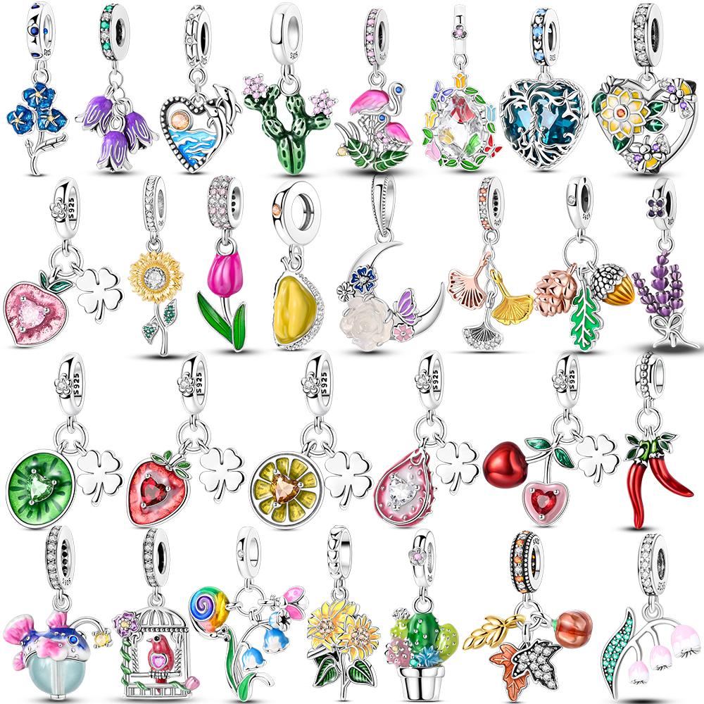 New Charms Copper Colorful Plant Flower Fruit Charm Beads Fit Snake Chain Bracelet Necklace Women Diy Jewelry
